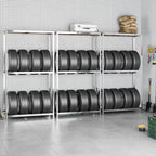 VidaXL Bandenrekken 2-laags 3 st 110x40x180 cm staal zilverkleurig