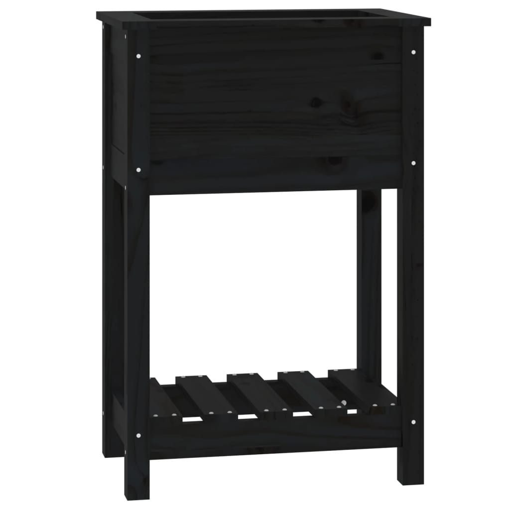 VidaXL Plantenbak met schap 54x34,5x81 cm massief grenenhout zwart