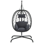 Vidaxl hangende ei-stoel met kussen antraciet poly rattan staal