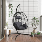 Vidaxl hangende ei-stoel met kussen antraciet poly rattan staal