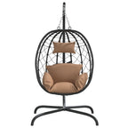 Vidaxl hangende eivormige stoel met kussen taupe poly rattan staal