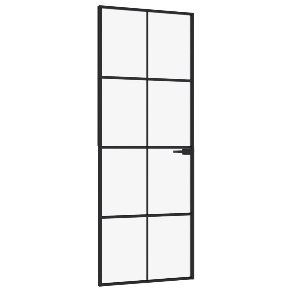 Vidaxl binnendeur 76x201,5 cm gehard glas en aluminium smal zwart