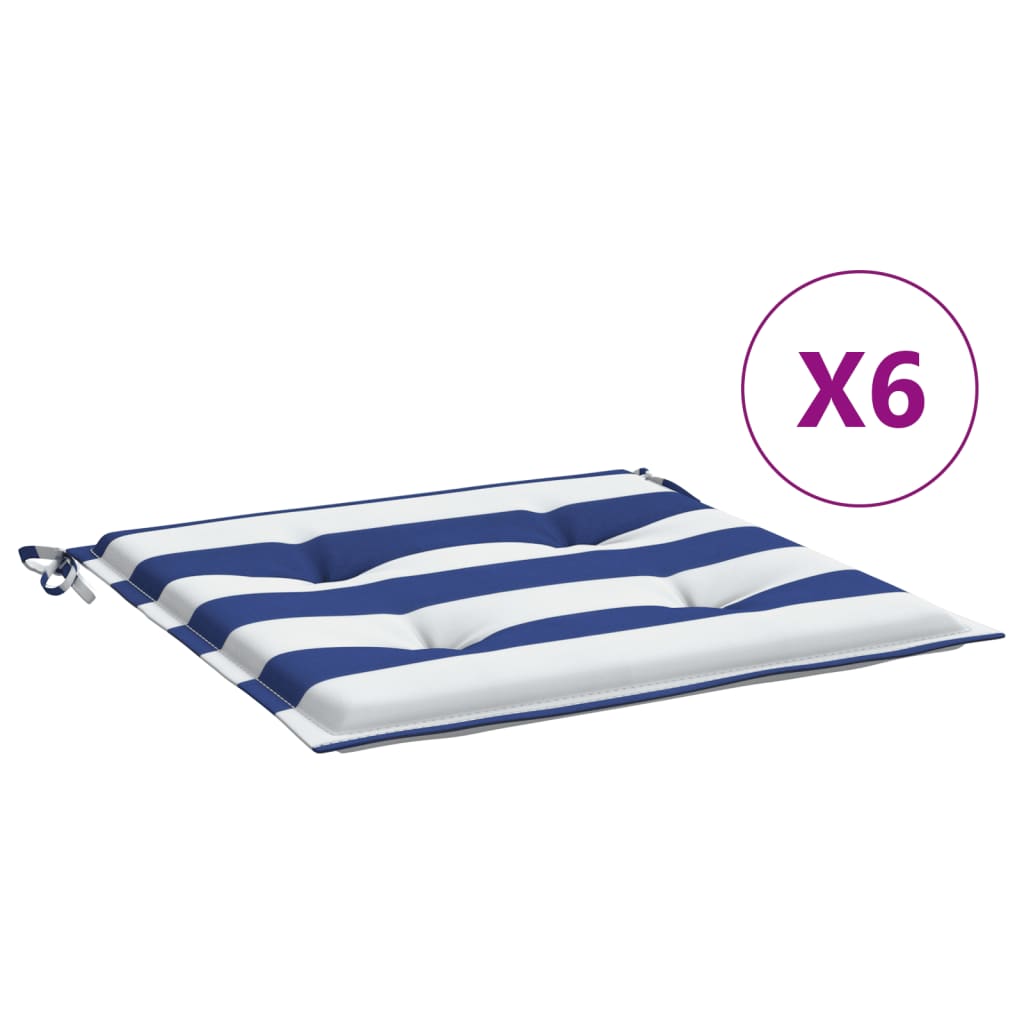 Vidaxl tuinstoelkussens 6 st gestreept 50x50x4 cm stof wit en blauw