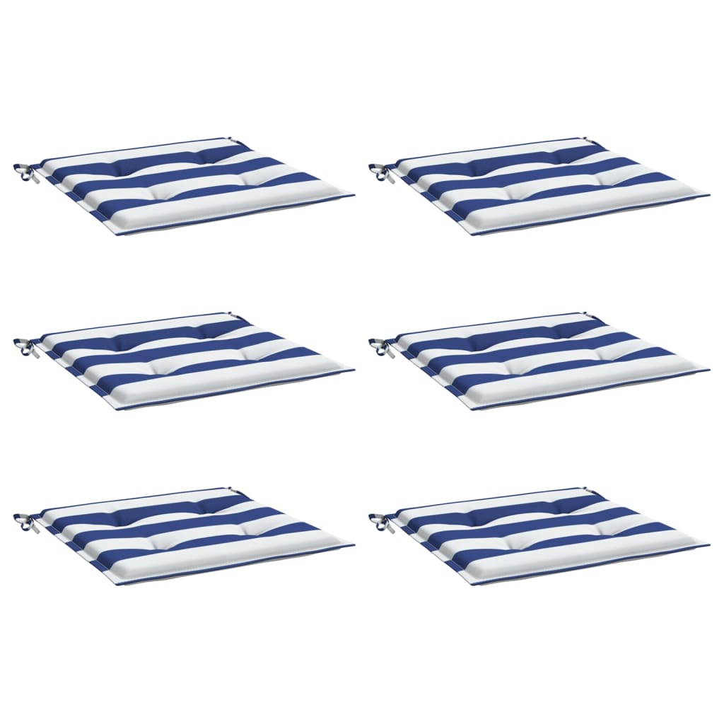 Vidaxl tuinstoelkussens 6 st gestreept 50x50x4 cm stof wit en blauw