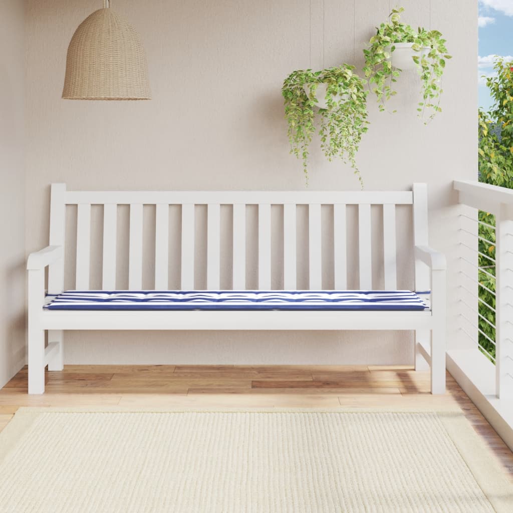 Vidaxl tuinbankkussen gestreept 200x50x4 cm stof wit en blauw