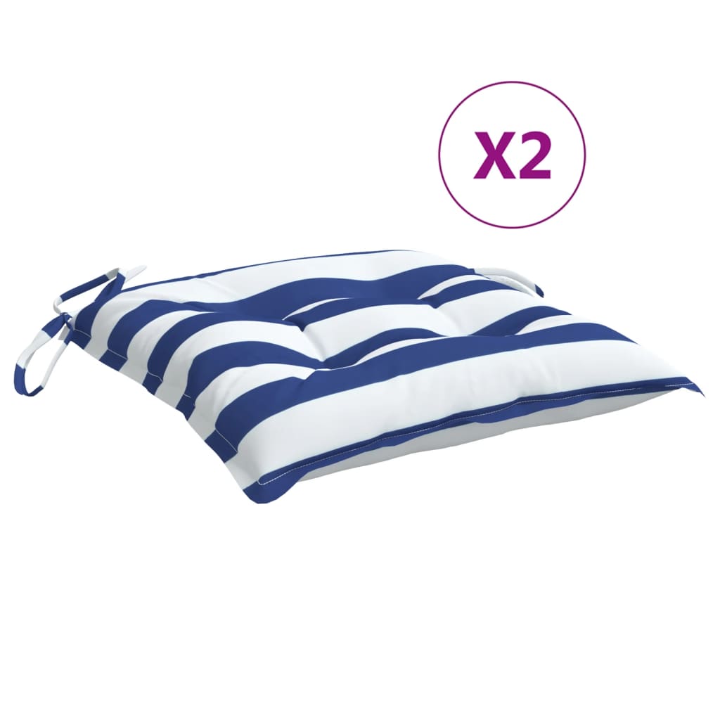 VidaXL Stoelkussens 2 st gestreept 40x40x7 cm stof wit en blauw