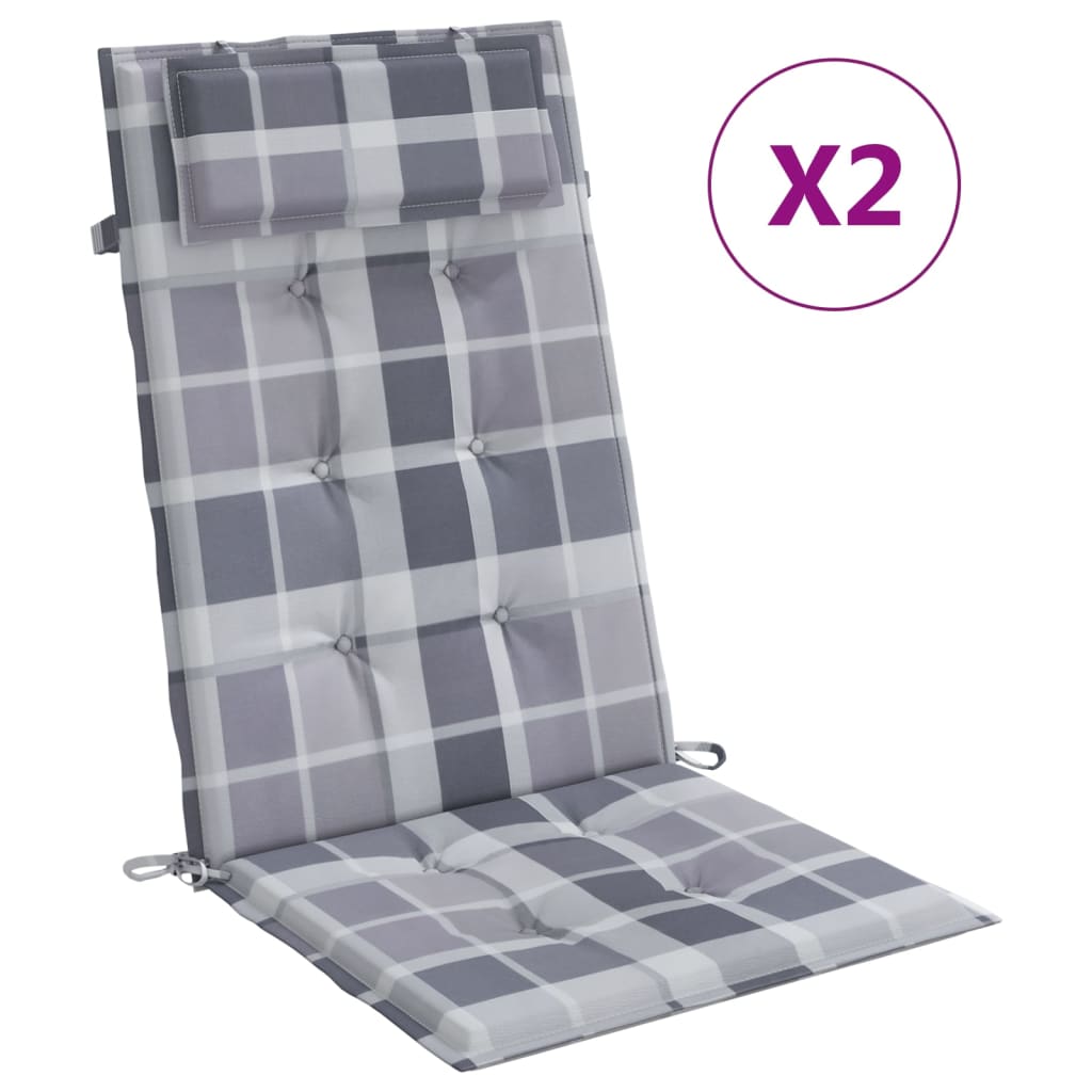Vidaxl stoelkussens 2 st hoge rug ruitpatroon oxford stof grijs