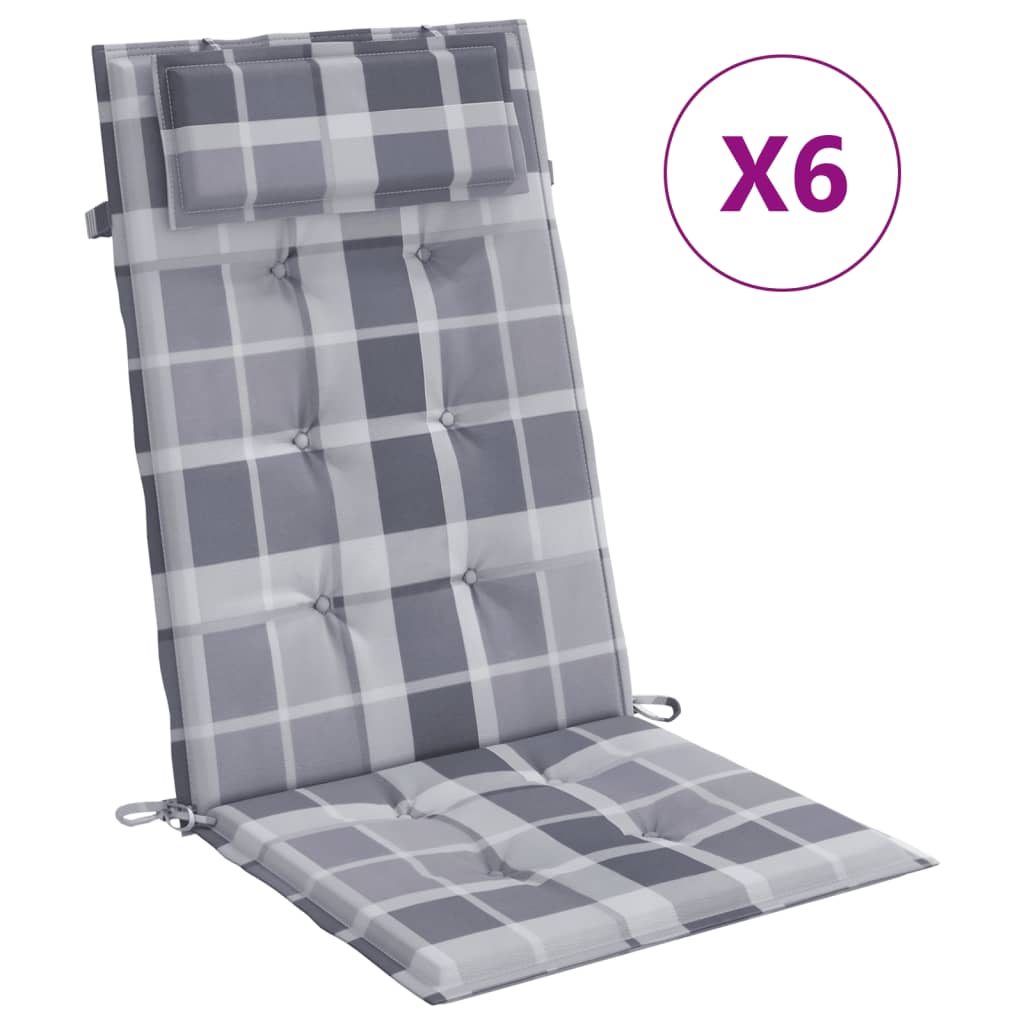 Vidaxl stoelkussens 6 st hoge rug ruitpatroon oxford stof grijs