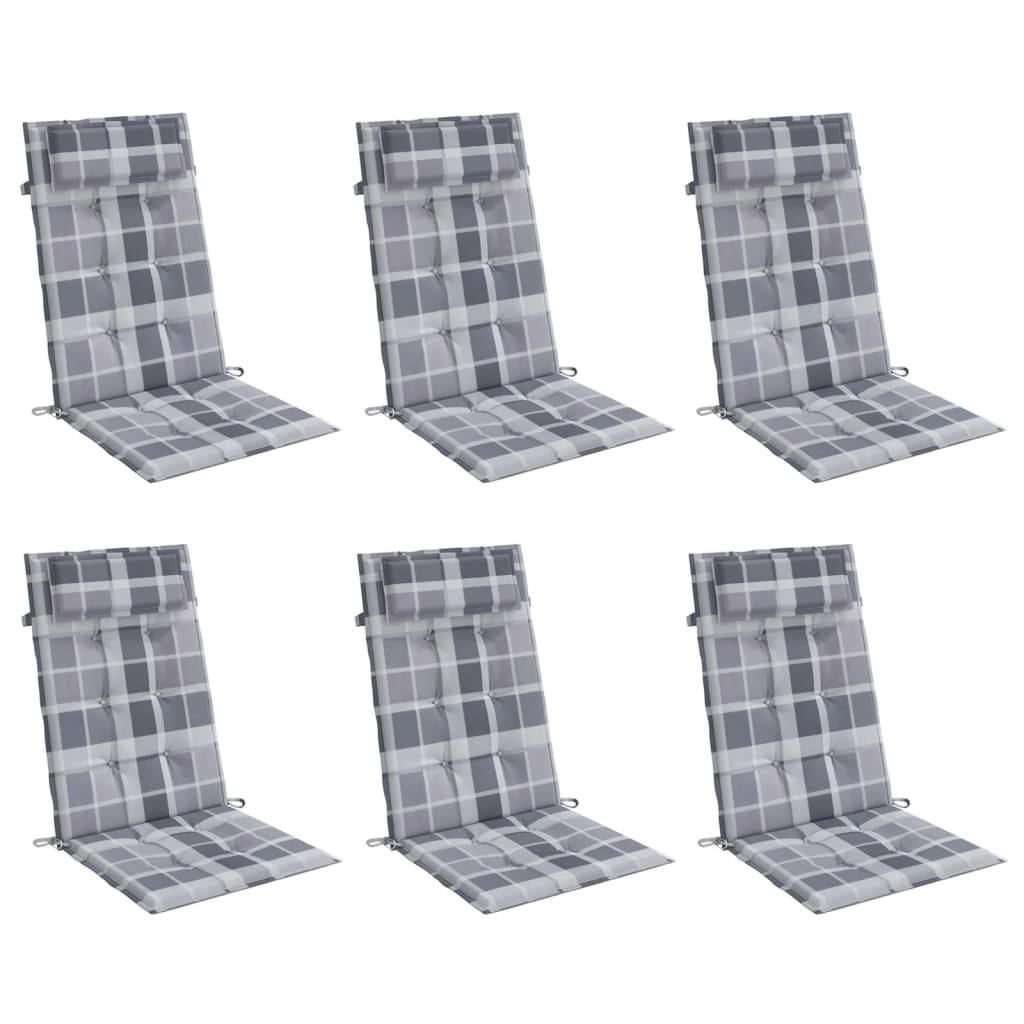 Vidaxl stoelkussens 6 st hoge rug ruitpatroon oxford stof grijs