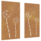 Vidaxl wanddecoratie tuin 2 st bloemenontwerp 105x55 cm cortenstaal