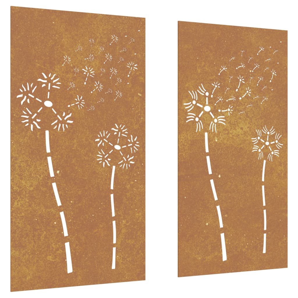 Vidaxl wanddecoratie tuin 2 st bloemenontwerp 105x55 cm cortenstaal