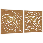 Vidaxl wanddecoratie tuin 2 st rozenontwerp 55x55 cm cortenstaal