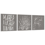 Vidaxl wanddecoratie tuin 3 st grasontwerp 55x55 cm cortenstaal