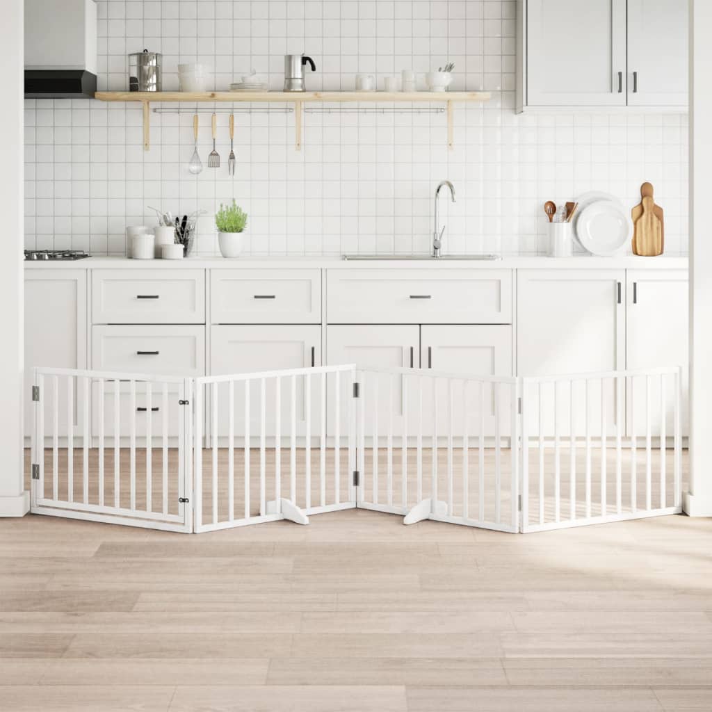 Vidaxl hondenhek inklapbaar met deur 4 panelen 320 cm populierhout wit
