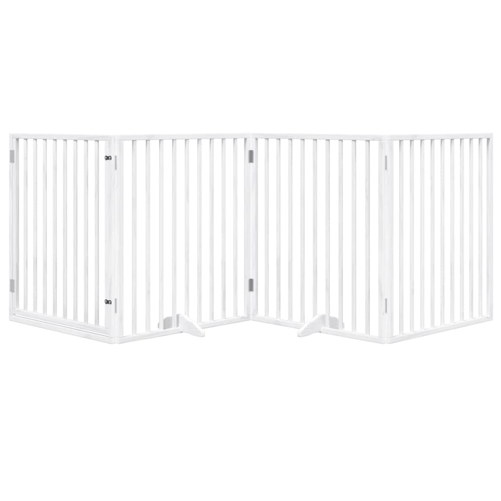 Vidaxl hondenhek met deur opvouwbaar 4 panelen wit 320 cm populierenhout