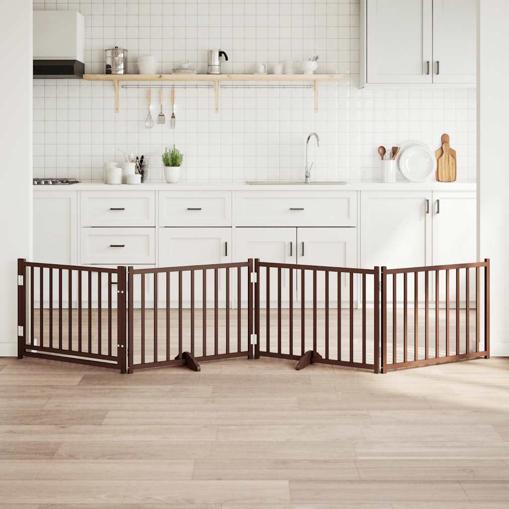 Vidaxl hondenhek inklapbaar 4panelen 320cm massief vurenhout bruin eik