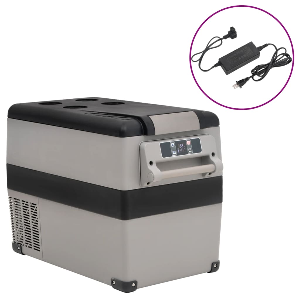 VidaXL Koelbox met handvat en adapter 45 L PP PE zwart en grijs