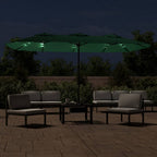 Vidaxl parasol dubbel dak met led 449x265 cm groen