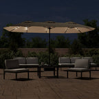 Vidaxl parasol dubbel dak met led 449x265 cm taupe