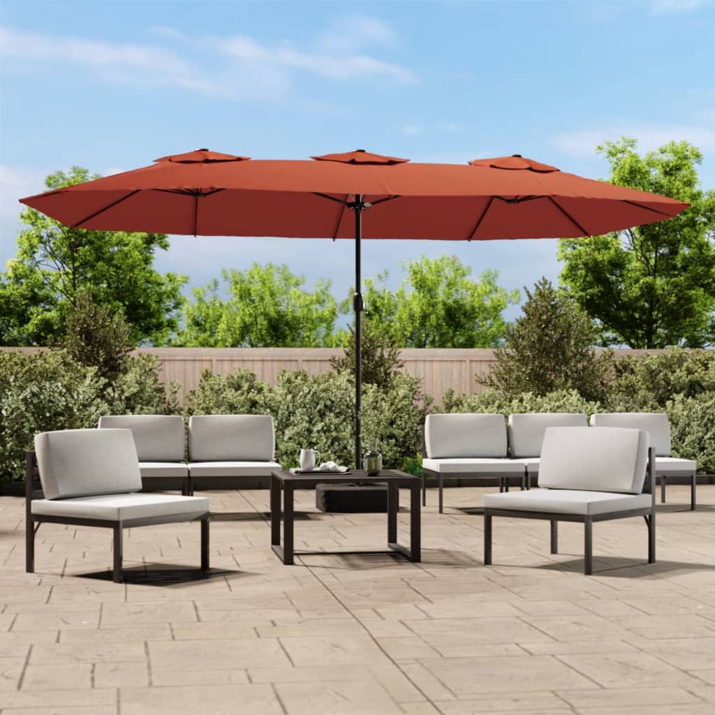Vidaxl parasol dubbel dak met led 449x265 cm terracottakleurig