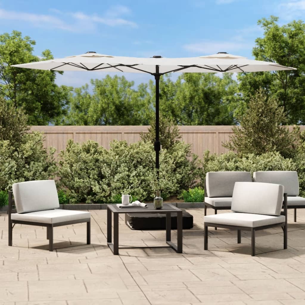 Vidaxl parasol dubbel dak met led 316x145 cm zandwit