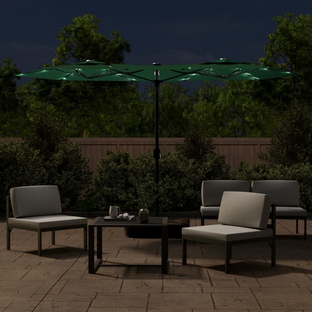Vidaxl parasol dubbel met led's 316x145 cm groen