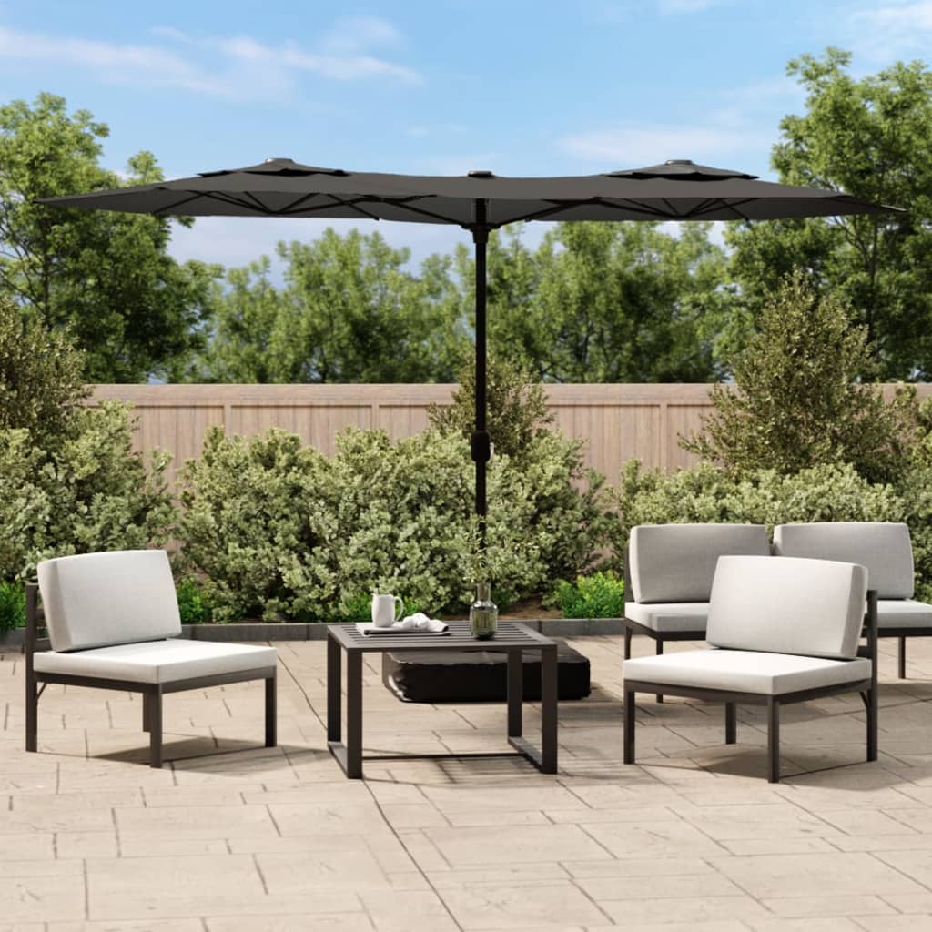 Vidaxl parasol dubbel dak met led's 316x145 cm antracietkleurig