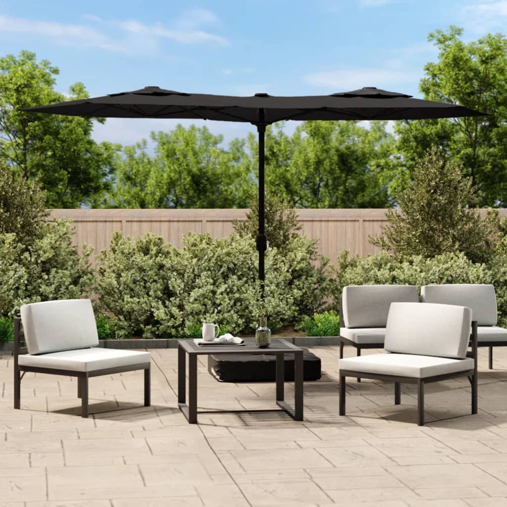 Vidaxl parasol dubbel dak met led's 316x145 cm zwart