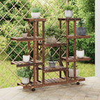 Vidaxl plantenstandaard met wielen 110x25x115 cm massief vurenhout