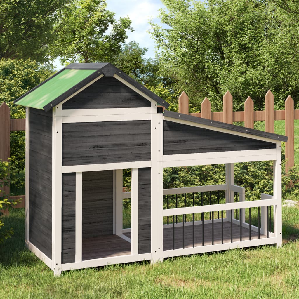 Vidaxl hondenhok 143x60,5x109 cm massief grenenhout grijs