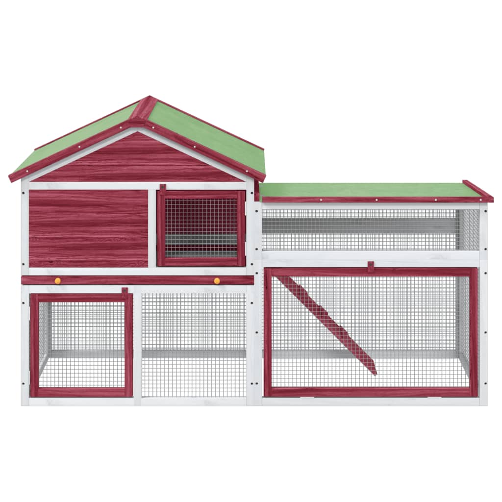 Vidaxl konijnenhok 185,5x60,5x109,5 cm massief grenenhout rood