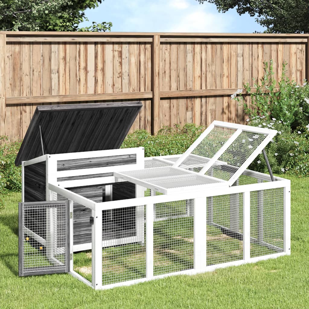 Vidaxl konijnenhok 144x123x67,5 cm massief grenenhout grijs