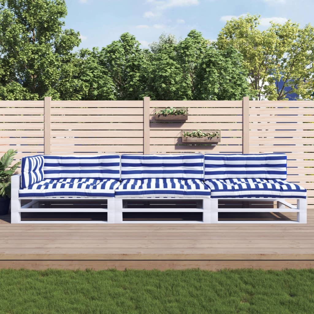 VidaXL Palletkussens 7 st stof gestreept wit en blauw