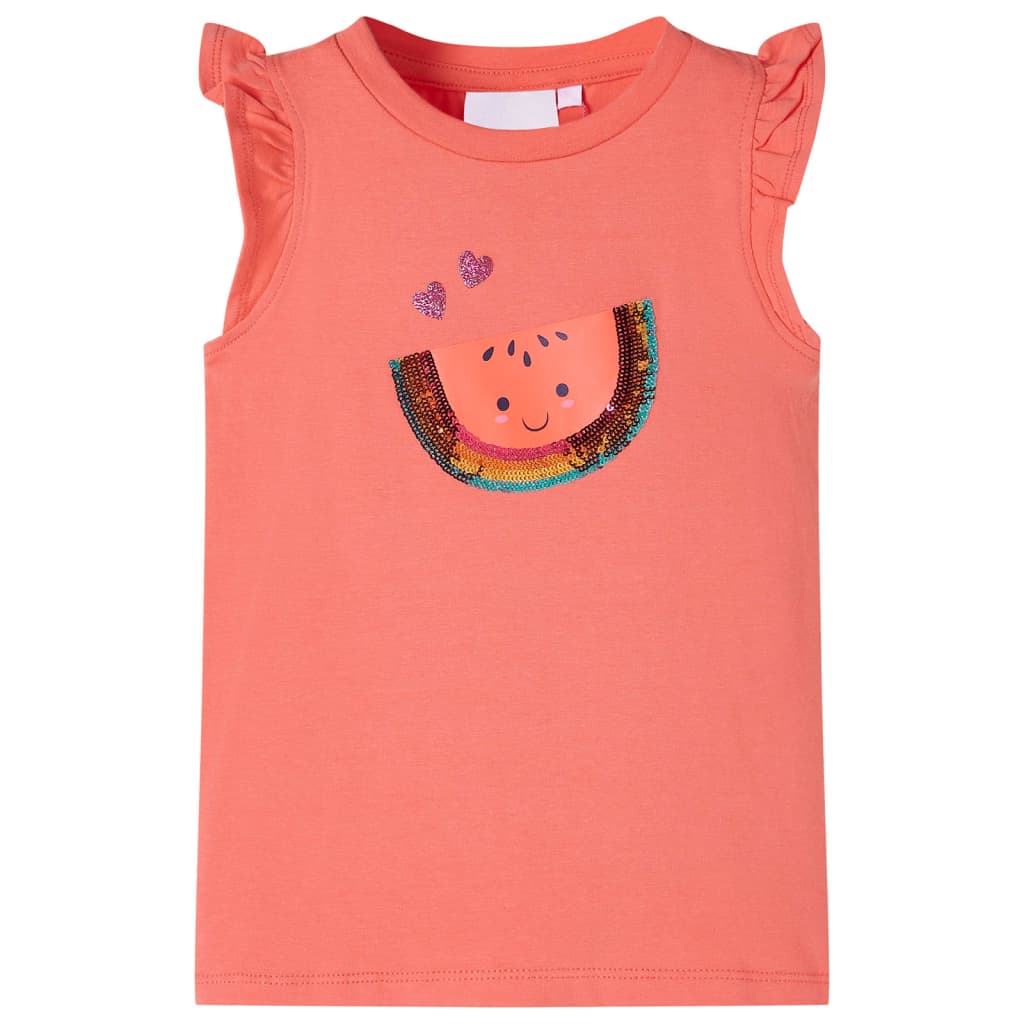 VidaXL Kindershirt met ruches aan de mouwen 128 koraalkleurig
