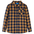 Vidaxl kinderoverhemd geruit 116 cognackleurig en blauw