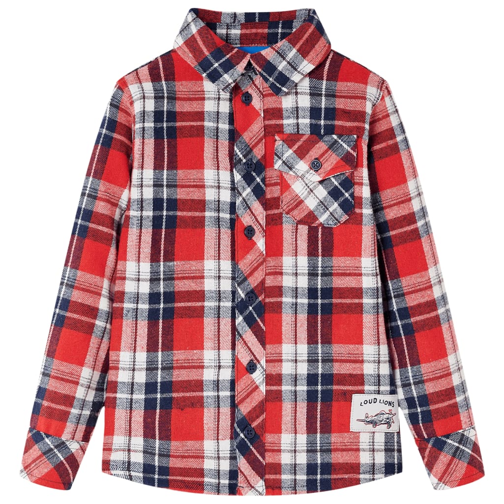VidaXL Kinderoverhemd geruit 140 rood en marineblauw