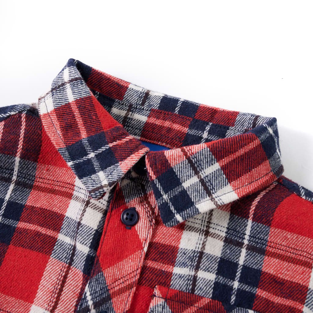 VidaXL Kinderoverhemd geruit 140 rood en marineblauw