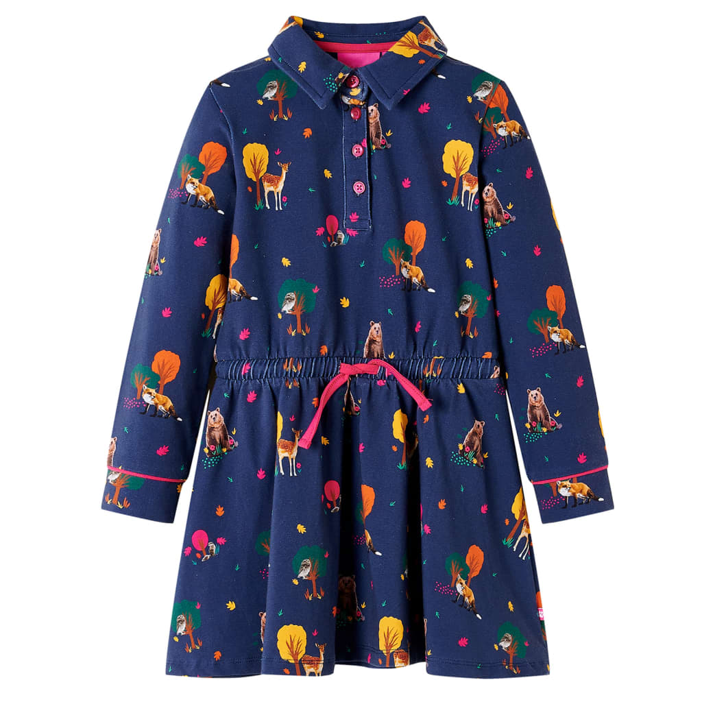 Vidaxl kinderjurk lange mouwen en trekkoord 92 marineblauw