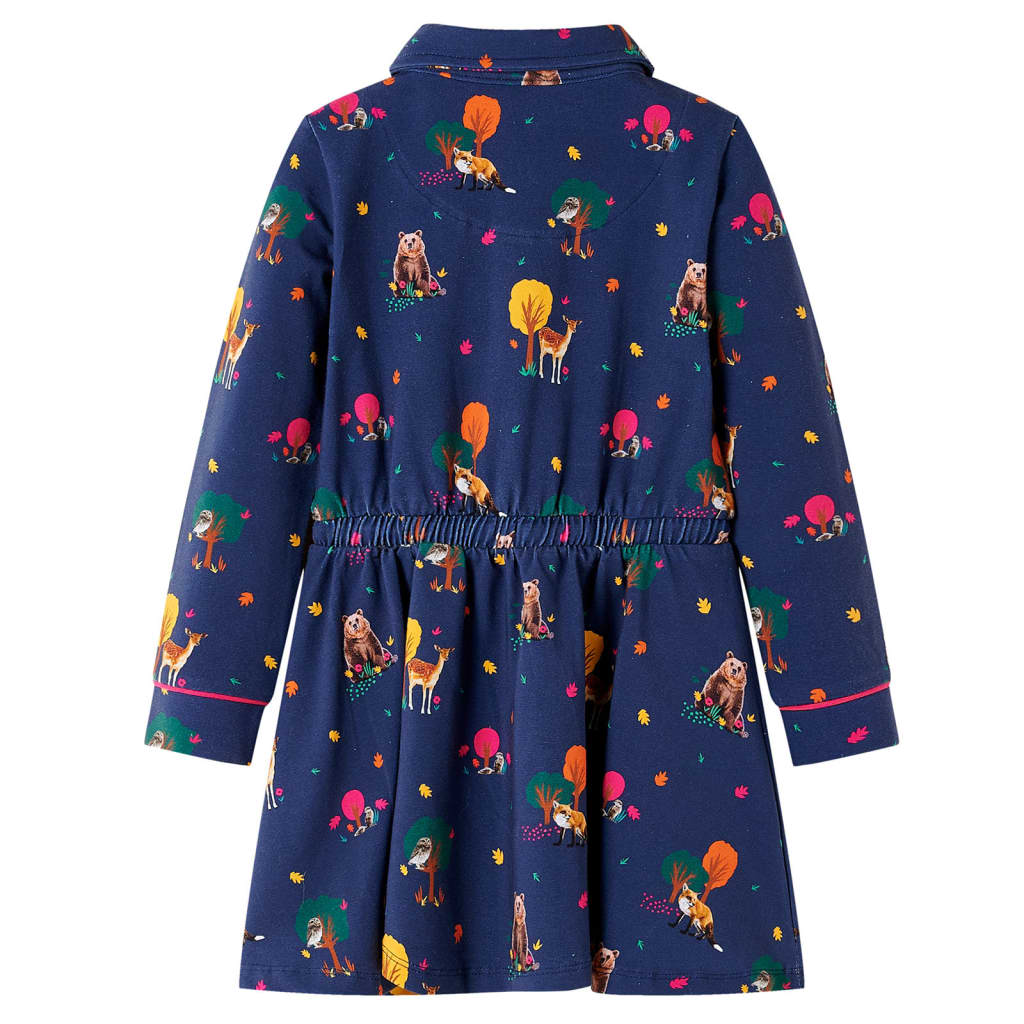 Vidaxl kinderjurk lange mouwen en trekkoord 92 marineblauw