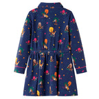 Vidaxl kinderjurk lange mouwen en trekkoord 128 marineblauw