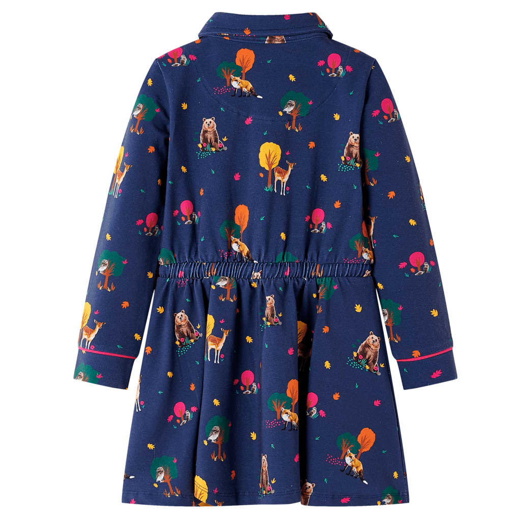 Vidaxl kinderjurk lange mouwen en trekkoord 140 marineblauw