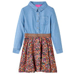 Vidaxl kinderjurk met lange mouwen 116 marineblauw en denimblauw