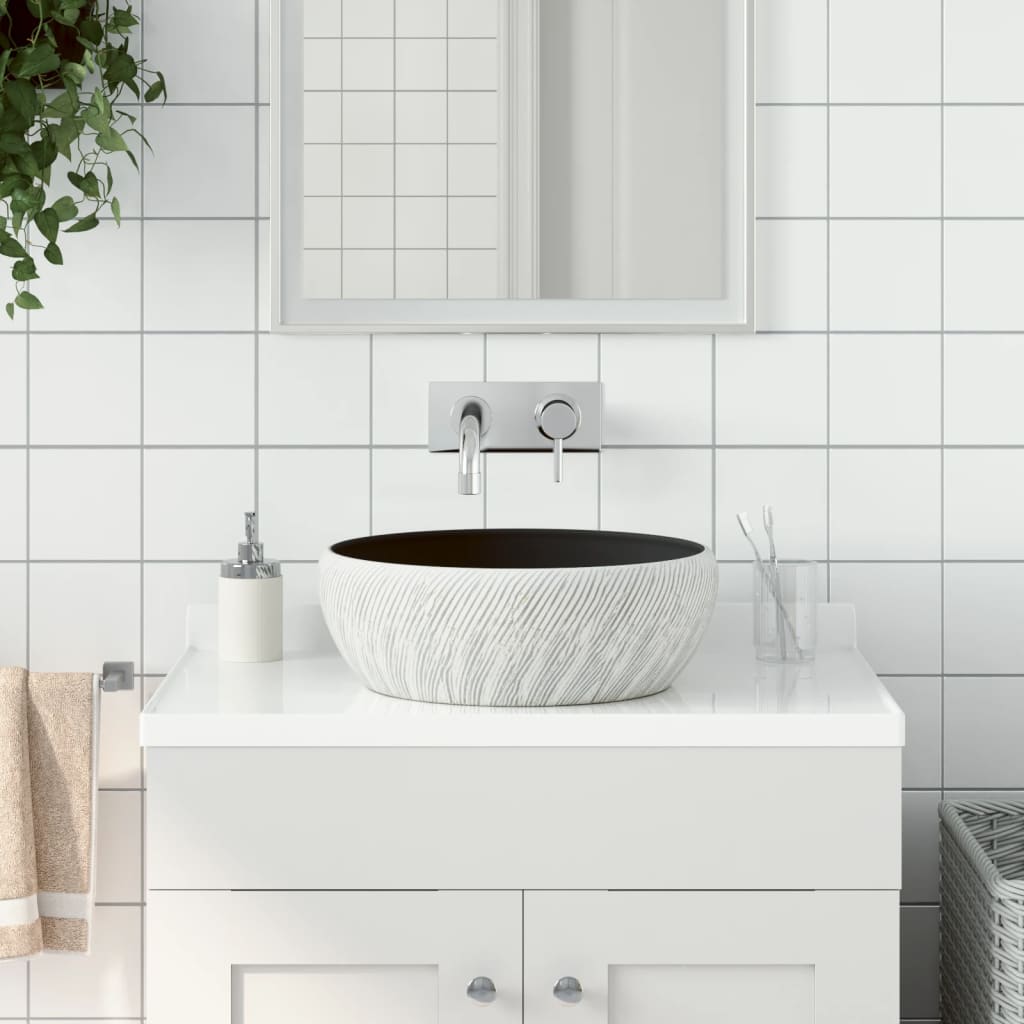 Vidaxl opzetwasbak rond φ41x14 cm keramiek zwart en grijs