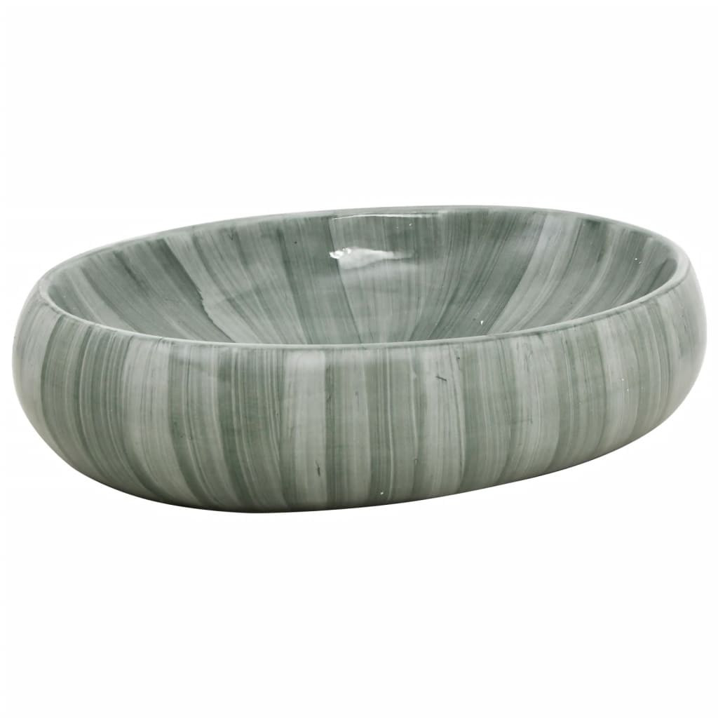 Vidaxl opzetwasbak ovaal 59x40x15 cm keramiek groen