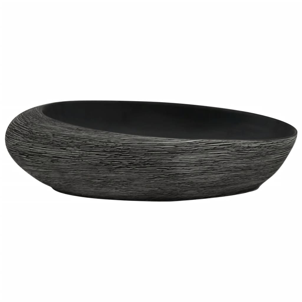 Vidaxl opzetwasbak ovaal 59x40x14 cm keramiek grijs en zwart