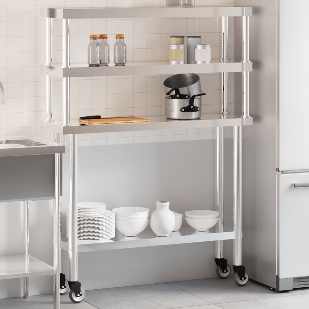 Vidaxl keukenwerktafel met bovenschap 110x30x150 cm roestvrij staal