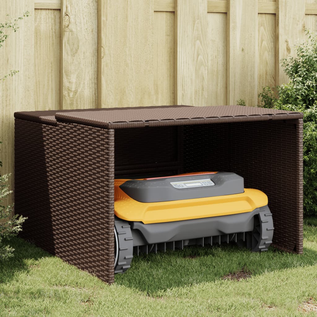 Vidaxl garage voor robotmaaier 86x90x52 57 cm poly rattan bruin