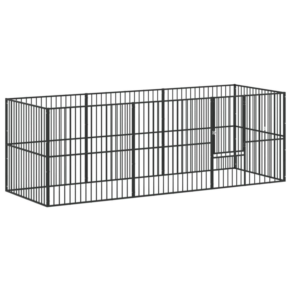 Vidaxl hondenkennel 8 panelen gepoedercoat staal zwart
