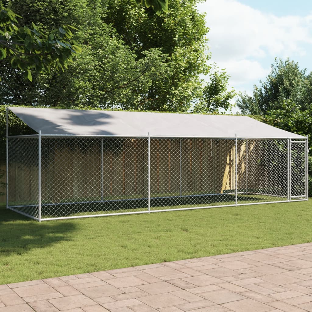 VidaXL Hondenhok met dak en deur 6x2x2 m gegalvaniseerd staal grijs