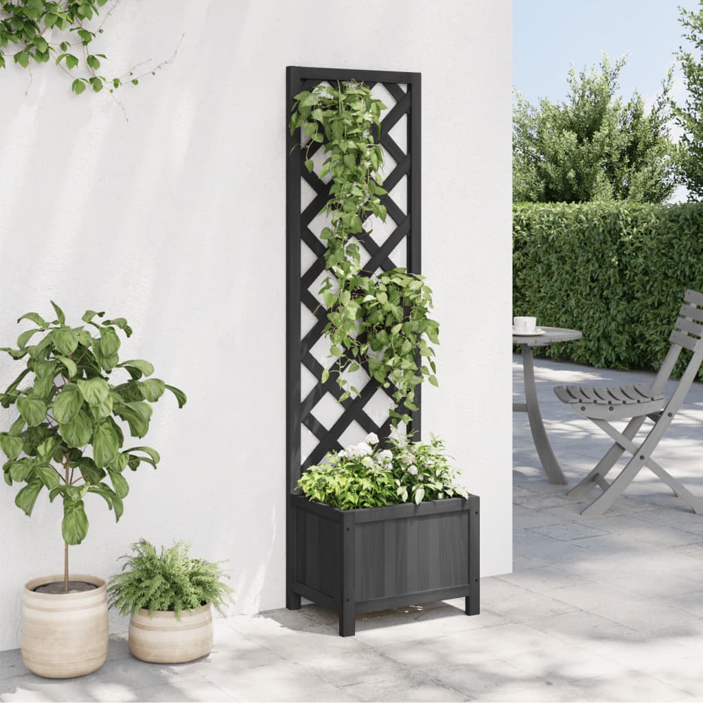 Vidaxl plantenbak met latwerk 40x30x135 cm massief vurenhout zwart